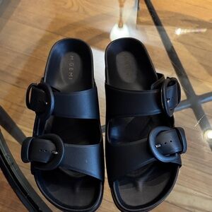 M. Gemi Black Buckle Slide Sandals